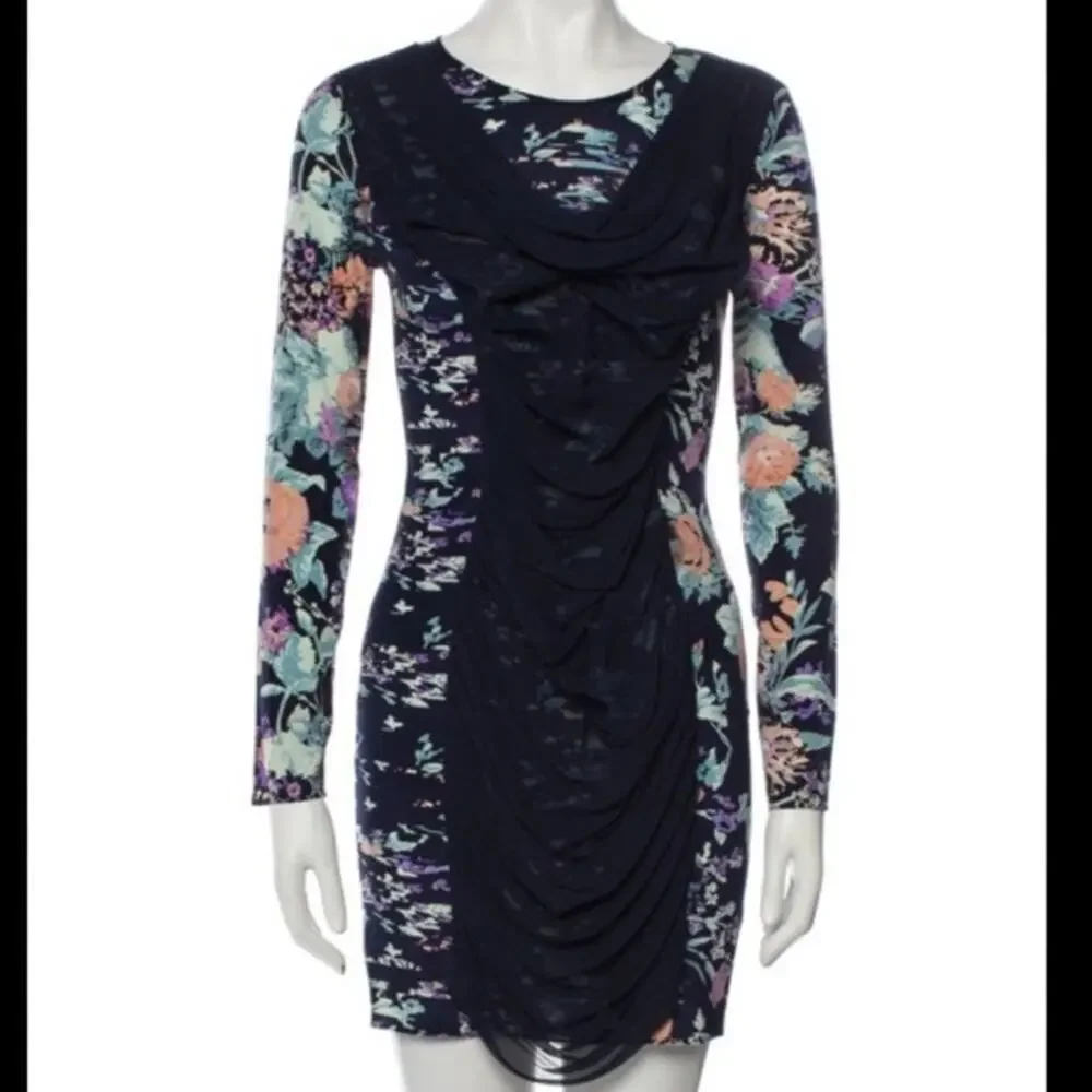 Zimmermann‎ Navy Silk Shift Dress Sheer Overlay Floral Zip Back Sz 2